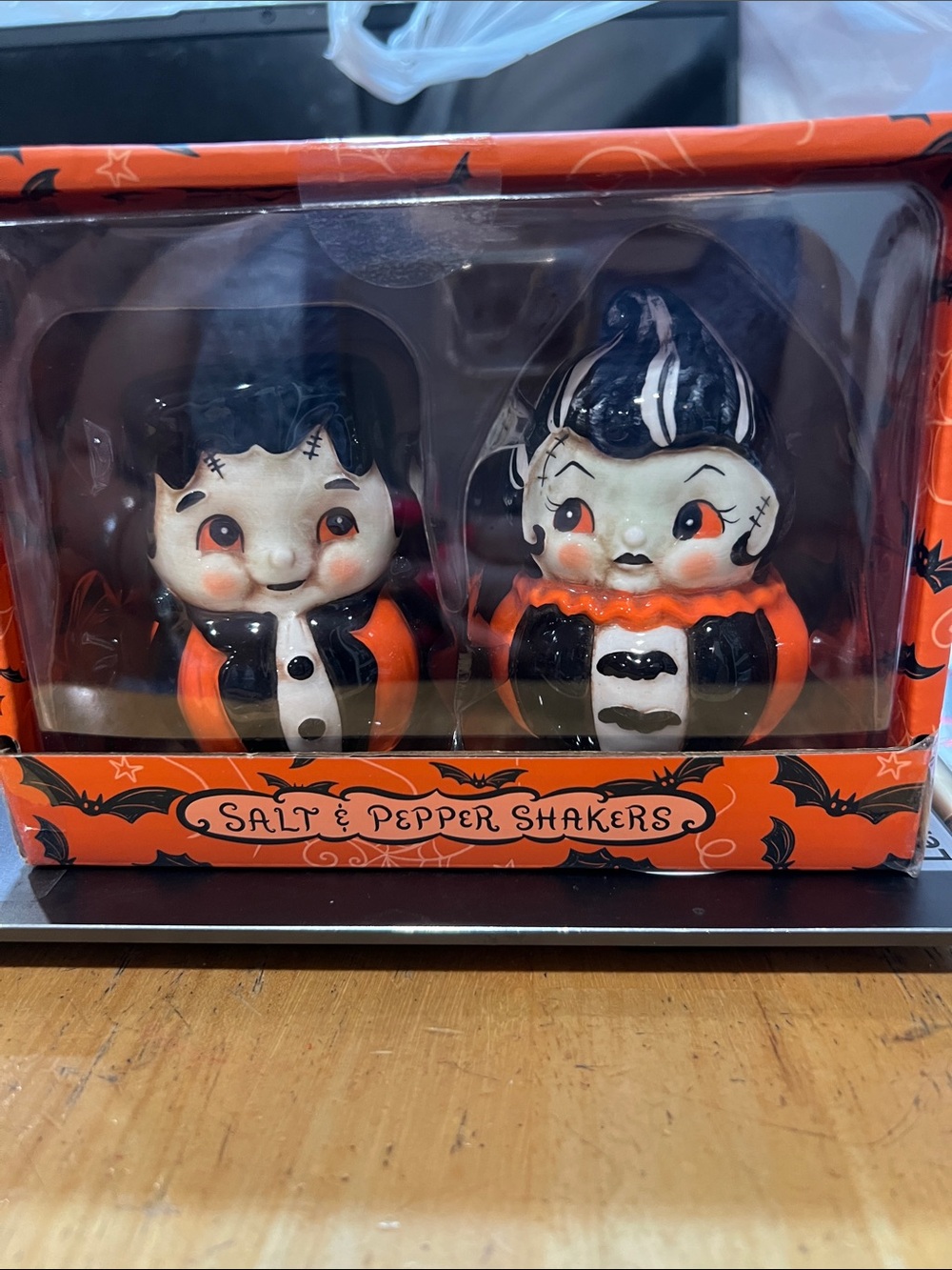 Johanna Parker Halloween Ceramic Salt & Pepper Shakers - Orange Black White